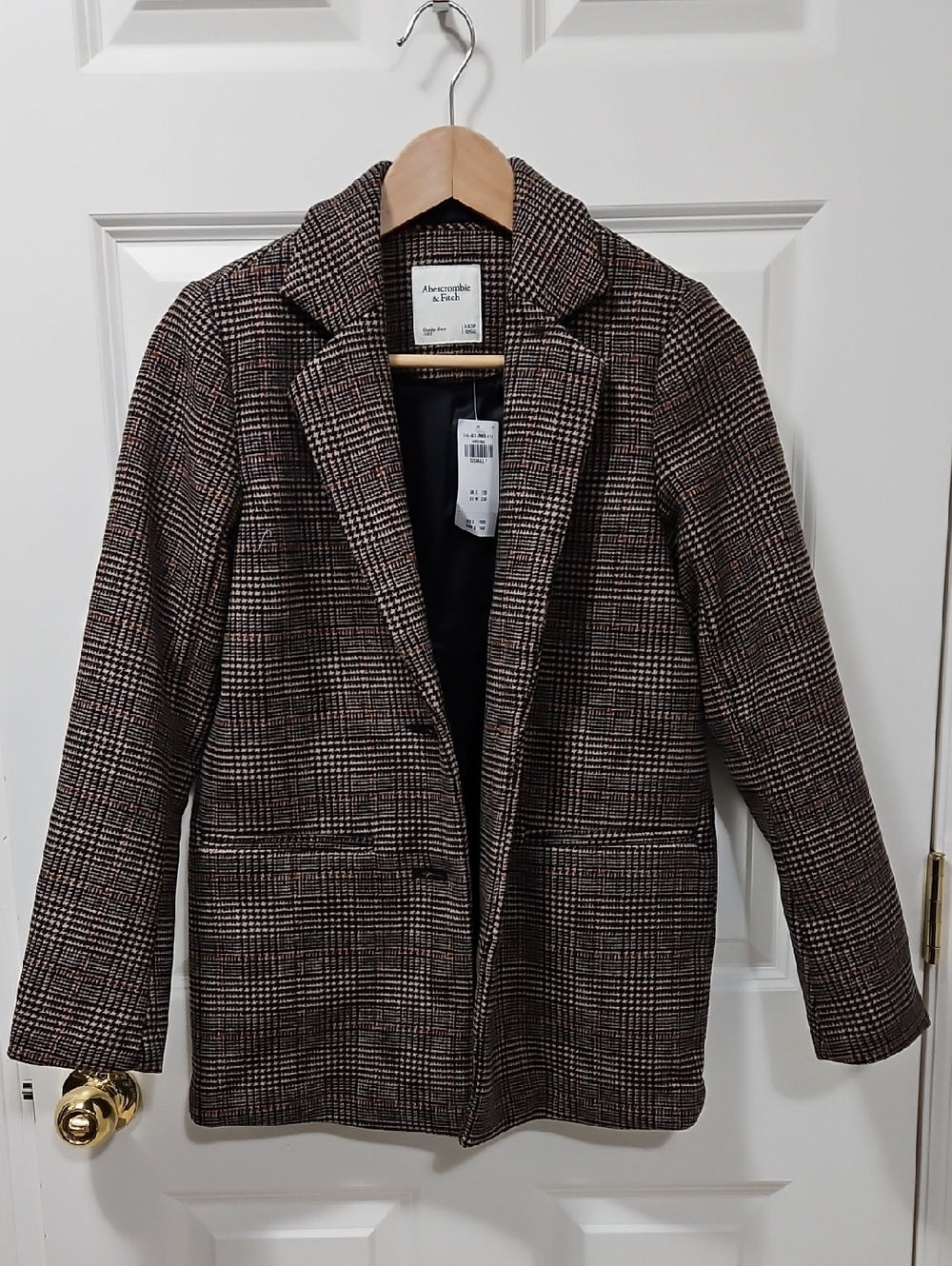 NWT Abercrombie & Fitch XXSP Women's Wool Blend Brown Plaid Blazer Jacket